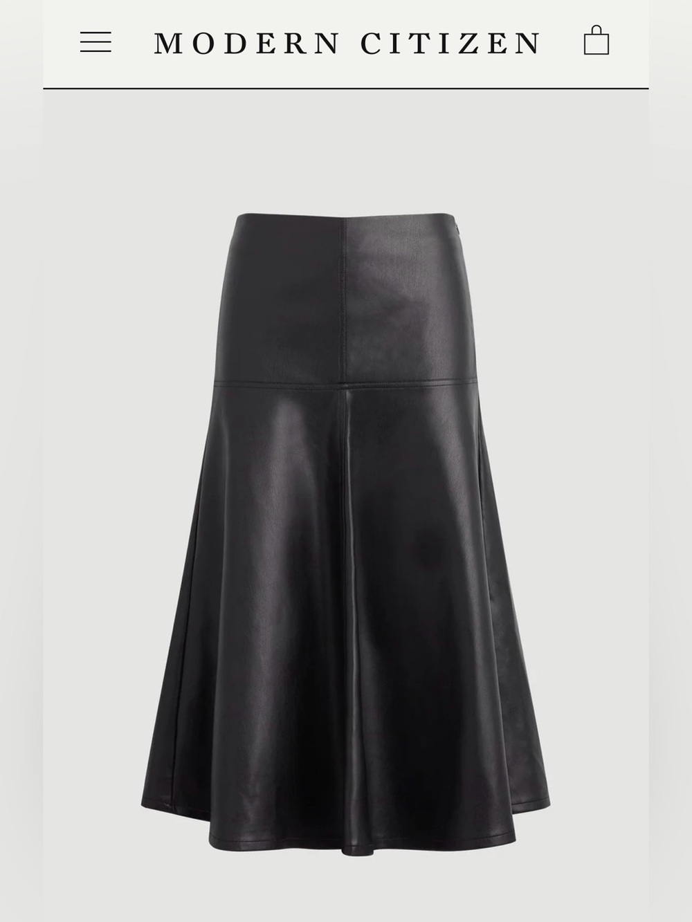Modern Citizen Harley Black Faux Vegan Leather A-Line Midi Skirt M Medium NWOT
